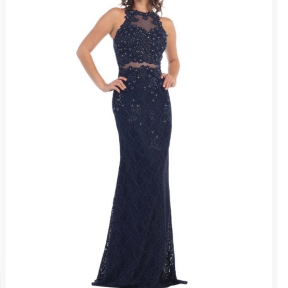 May Queen Blue Halter Maxi Gown